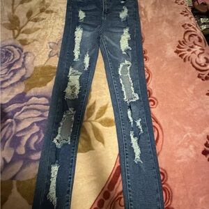 Women’s Ankle Skinny Distressed Jeans in Dark Blue